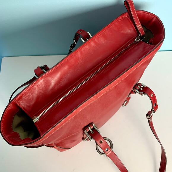 Coach Red Leather Gallery East West Tote Purse - Picture 9 of 12